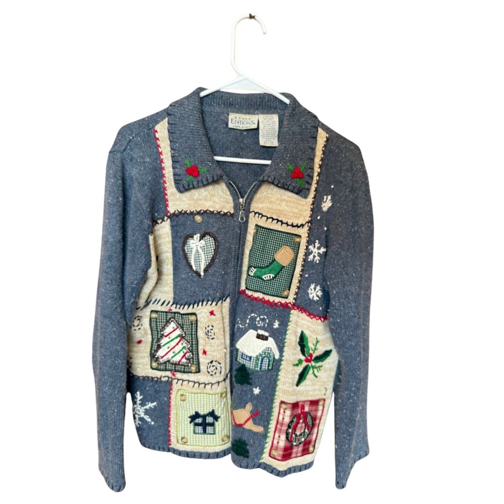 VTG Christmas Sweater full zip Ugly sweater Size Medium